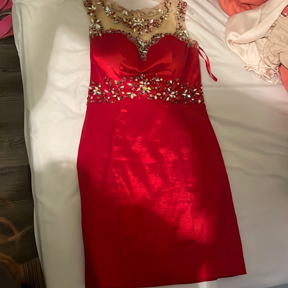 Beaded Semi red formal dress